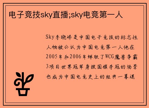 电子竞技sky直播;sky电竞第一人